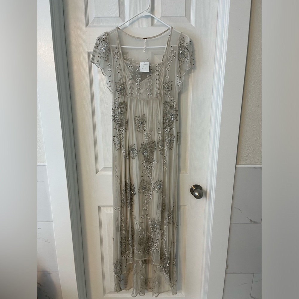 Free People Gray Embroidered High Low Dress